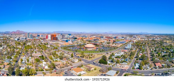 Downtown Tempe, Arizona, USA Drone Skyline Aerial.