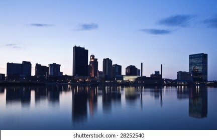 Downtown of Toledo night time.