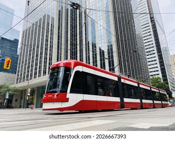 Downtown Toronto, Canada -August 16, 2021: New TTC Streetcar