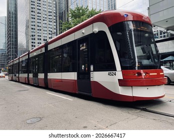 Downtown Toronto, Canada -August 16, 2021: New TTC Streetcar