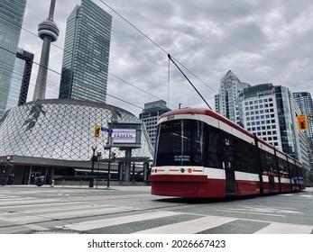 Downtown Toronto, Canada -August 16, 2021: New TTC Streetcar