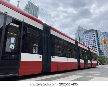 Downtown Toronto, Canada -August 16, 2021: New TTC Streetcar