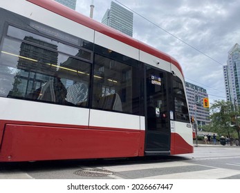 Downtown Toronto, Canada -August 16, 2021: New TTC Streetcar