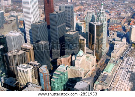 The downtown Toronto core seen from just above Union Station on Front Street.
