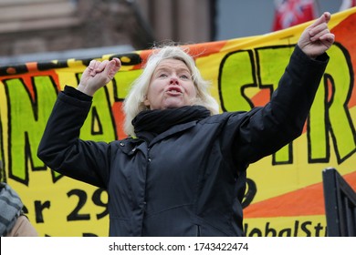 Downtown Toronto, Ontario / Canada – November 29, 2019: Sign Language Interpreter Translates For The Crowd In A Climate Change Rally At Toronto Queen's Park On Black Friday