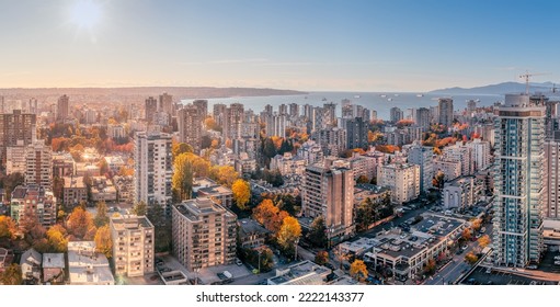 Downtown Vancouver English bay residential apartment buildings and commercial business buildings Robson street. - Shutterstock ID 2222143377