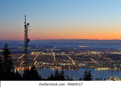 Downtown Vancouver Night Scene Viewed From Grouse Mountain