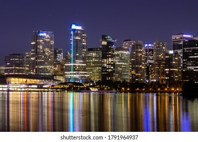 Downtown Vancouver Night View From Stanley Park Sea Wall