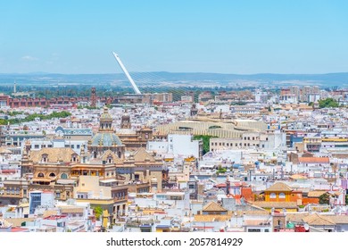 Downtown view of Sevilla with Metropolis Parasol and alamillo bridge, Spain