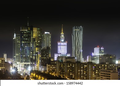 Downtown Warsaw At Night, Poland