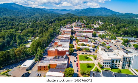 Downtown Waynesville North Carolina NC Drone Skyline Aerial.