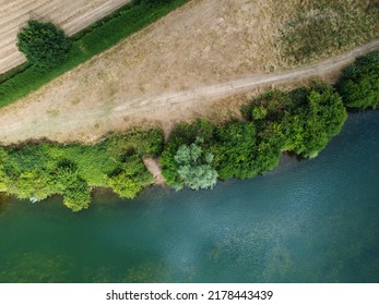 Downward Shot Of River And Riverside Path In Hertfordshire UK