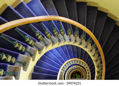 Downward spiraling staircase.