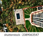 A downward vertical view from the height of a tower. Fort Lee, NJ.
