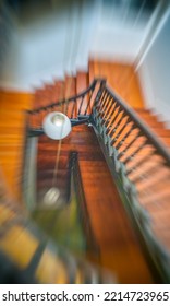 Downward View Of Old Stairs In Ancient European House.