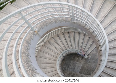 Downward view of a spiral staircase