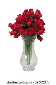 A Dozen Long-stem Red Roses In A Crystal Vase - Path Included