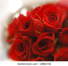 Dozen Red Roses, Resting On Table Top