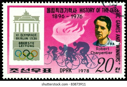 DPR  KOREA - CIRCA 1978: A Stamp Printed  By  DPR Korea, Shows Gold Medal Winners  Robert Charpentier. Olympic  Games In Berlin, 1936. Circa 1978