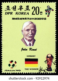 DPR KOREA - CIRCA 1990: A Stamp Printed In DPR KOREA Shows Portrait Of Jules Rimet, Circa 1990