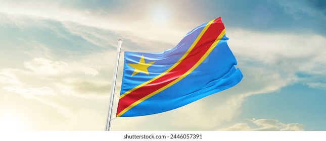 DR Congo national flag waving in the sky. - Powered by Shutterstock