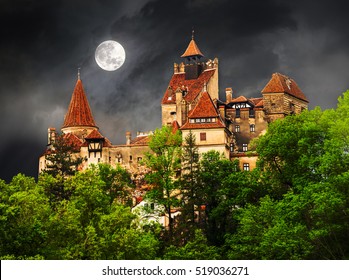 Dracula Count House, Medieval Building Of Transylvania, Castle Of Bran Town In Halloween Concept Edit. 