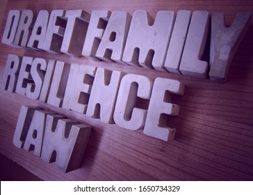 Draft Family Resilience Law, Word From Concrete With Background.