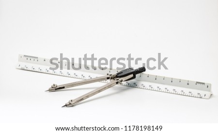 Drafting supplies with a white background