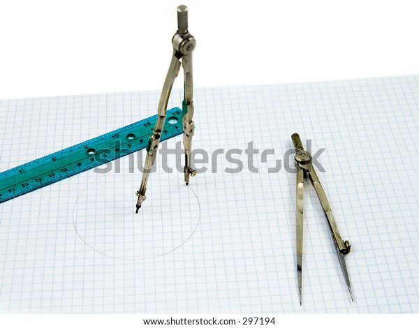 Drafting
tools (circa 1930) on graph paper with a
ruler