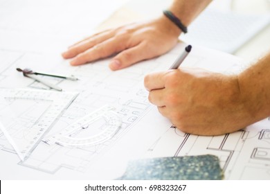 Draftsman Working Some Architecture Stuff Stock Photo 698323267 Draftsman Working Some Architecture Stuff Stock Photo 698323267