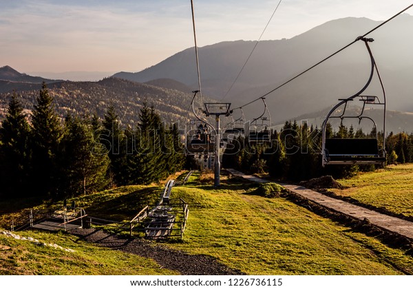 Drag lift.
mountain lift background, cable car.
