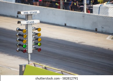 Drag Racing Stage Lamp Signal At Quarter Mile Circuit