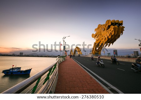 Dragon Bridge in sunset in Da Nang, Vietnam