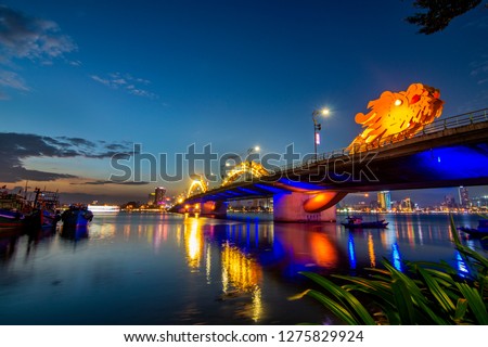 Dragon bridge at sunset which is one of the most famous place for tourists.