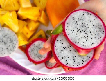 Dragon Fruit Pinapple Mango Cut