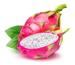 Dragon Fruit, Pitaya Isolated On White Background With Clipping Path