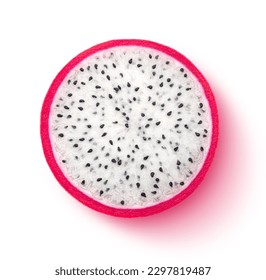 Dragon fruit slice isolated on white background, top view
