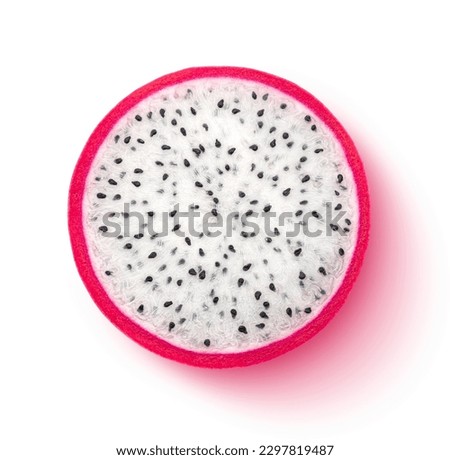 Dragon fruit slice isolated on white background, top view