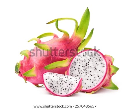 Dragon fruit with slice isolated on white background. 