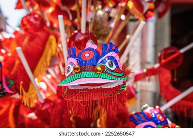 Dragon head decoration for the Chinese New year in Bangkok Chinatown