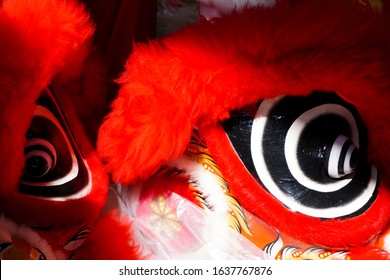 The Dragon Lion Dance Eye On Close Up Shot 