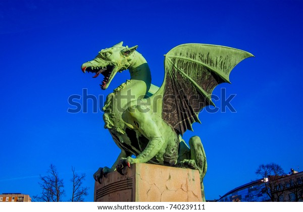 Dragon on the Dragon bridge (Zmajski most) in\
Ljubljana, Slovenia,\
Europe