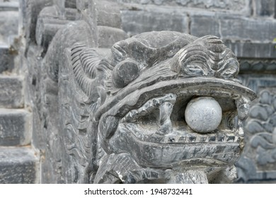 Dragon Railing Sculpture With Dragonball In Mouth, Con Dao Temple