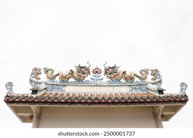 Dragon Roof Detail: A close-up shot of a traditional Chinese roof adorned with intricate dragon sculptures, showcasing the artistry and symbolism of Asian architecture. - Powered by Shutterstock