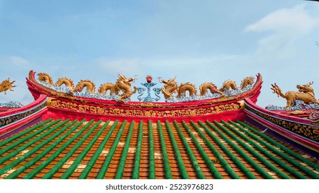 Dragon roof symbol sign decoration ornament chinese new year snacke zodiac character culture golden celebration bangkok china asian 2024 2025 february greeting blue sky copy space festival event - Powered by Shutterstock