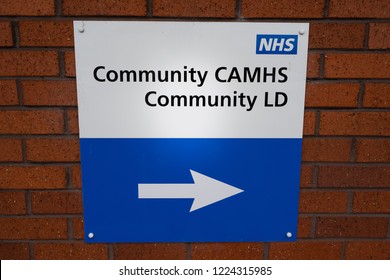 Dragon Square, Newcastle, Staffordshire 7th - November - 2018 - The NHS Community Camhs Team Sign, Mental Health Clinic, Stoke On Trent