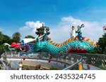 The Dragon and Tiger Pagodas, a temple located at Lotus Lake in Zuoying District, Kaohsiung, Taiwan. The temple was built in 1976. Both towers are Tiger Tower and Dragon Tower, seven storeys tall