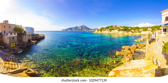 Dragonera Island Natural Park in Mallorca, Panoramic View at Sant Elm Village and the coastline with blue water, Majorca Spain - Shutterstock ID 1029477139