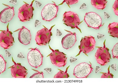 Dragonfruit With Half On Green Wallpaper Background