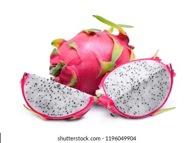 Dragonfruit With Half And Slice Isolated On White Background